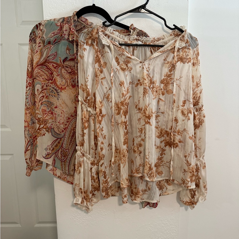 Vestique Beige and Brown Floral Blouse Bundle